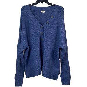 A New Approach ANA Sweater Women's Size XLT Blue Marble Knit V-neck Buttons